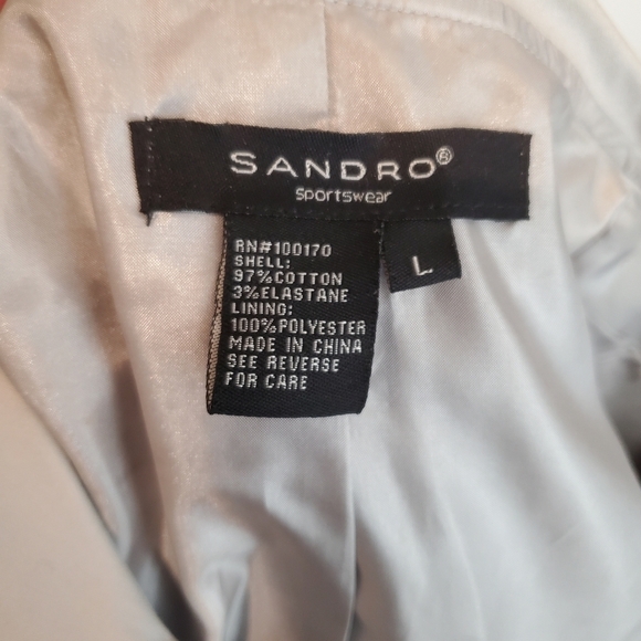 Sandro Jacket Womens Large Gray Silver Blazer Tie Waist Button Up 3/4 sleeves - Picture 2 of 13